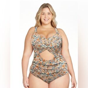 🌺 a.Jesdani Floral Cutout One‑Piece Swimsuit – XXL – Tummy Control, Push‑Up